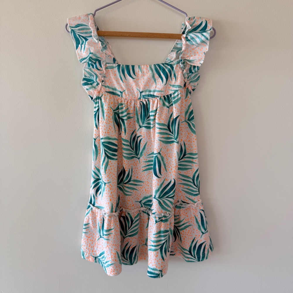 Zara Girls Tropical Palm Leaf Ruffle Tiered Summer Dress Green Orange 3-4Y - Picture 2 of 9